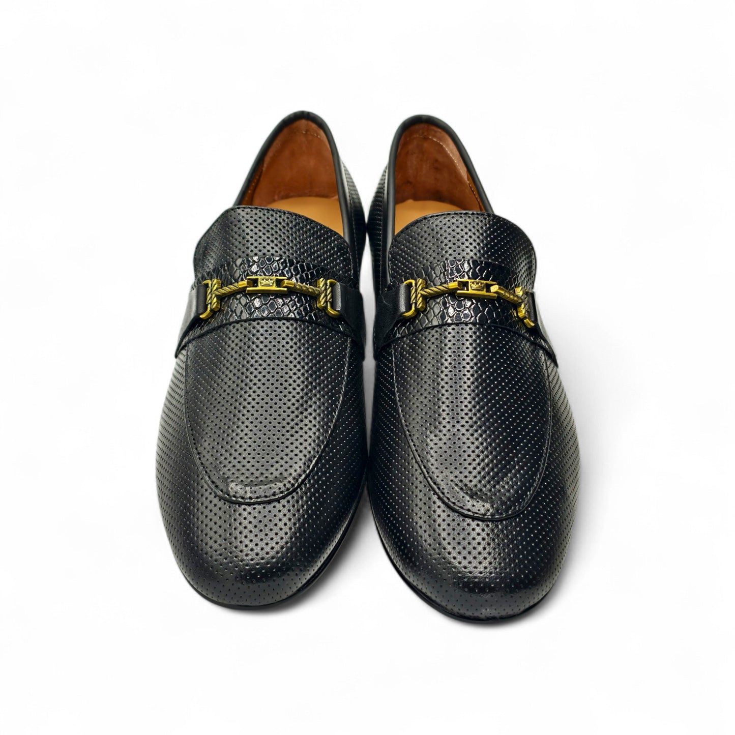 Classic Pebbled Leather Loafers Golden Buckle