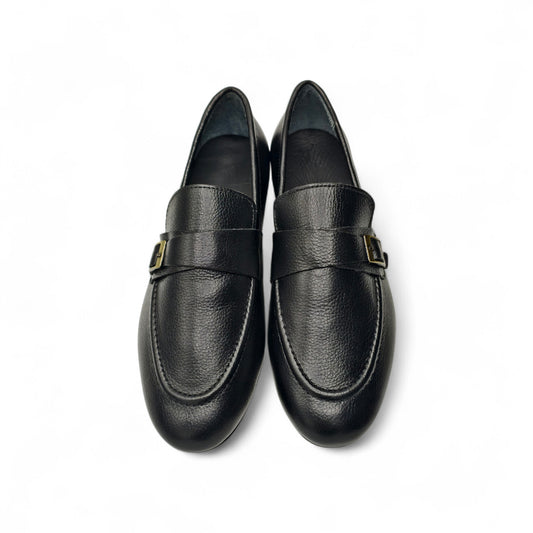Classic Pebbled Leather Loafers Side Buckle