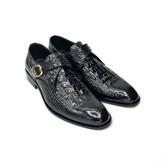 Croc-Embossed Monk Strap Shoe