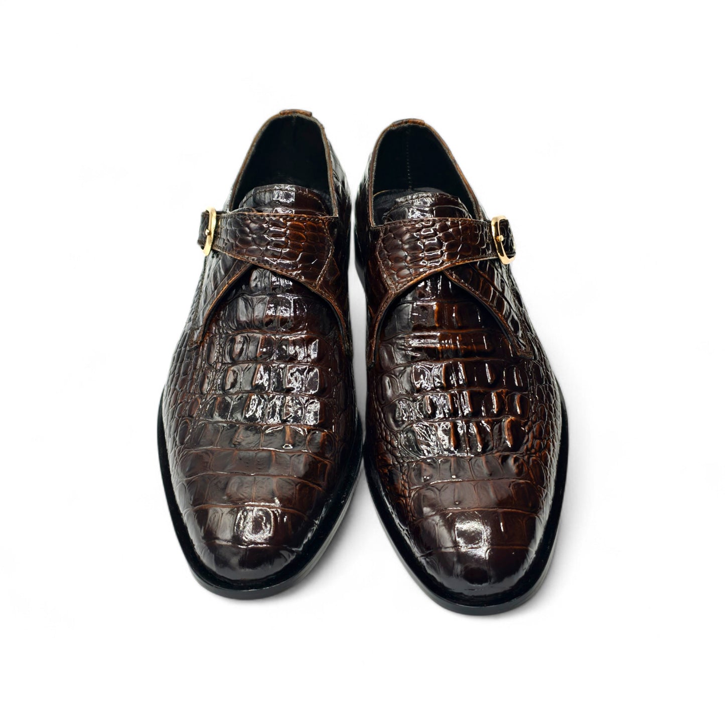 Croc-Embossed Monk Strap Shoe