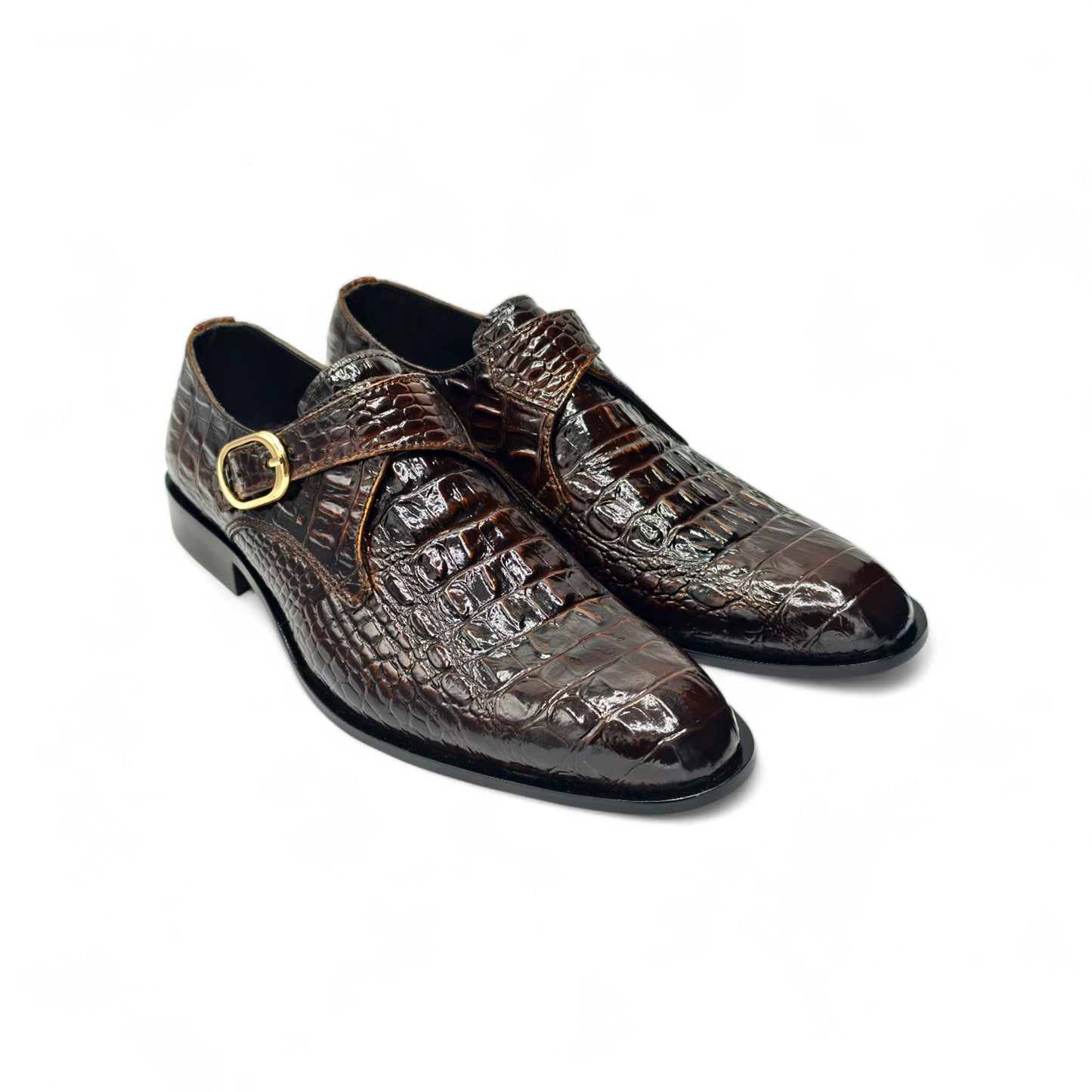 Croc-Embossed Monk Strap Shoe