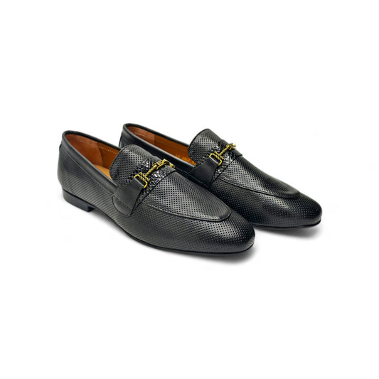 Classic Pebbled Leather Loafers Golden Buckle
