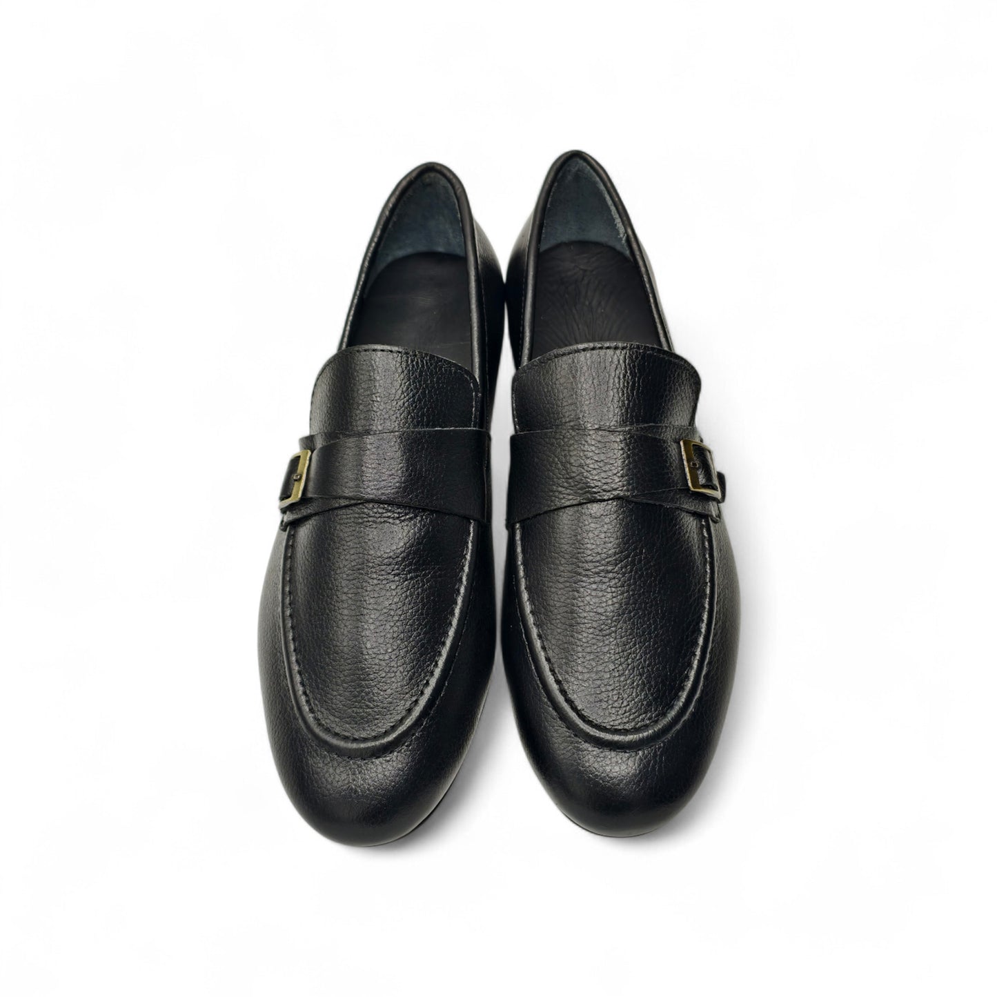 Classic Pebbled Leather Loafers Side Buckle