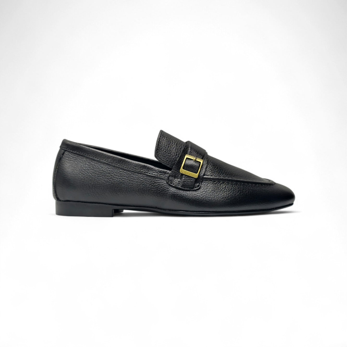 Classic Pebbled Leather Loafers Side Buckle
