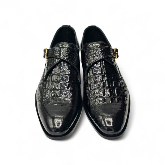 Croc-Embossed Monk Strap Shoe