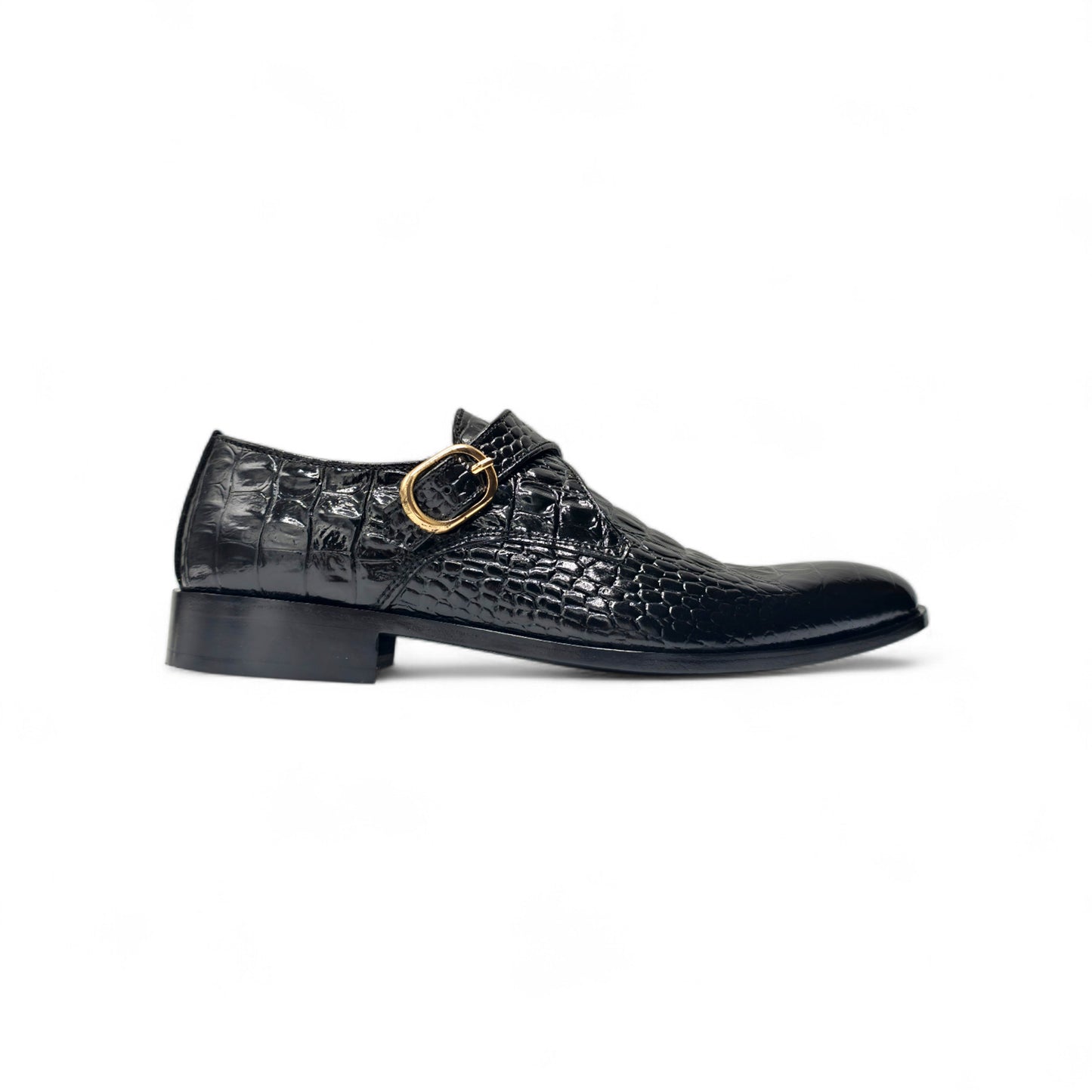 Croc-Embossed Monk Strap Shoe