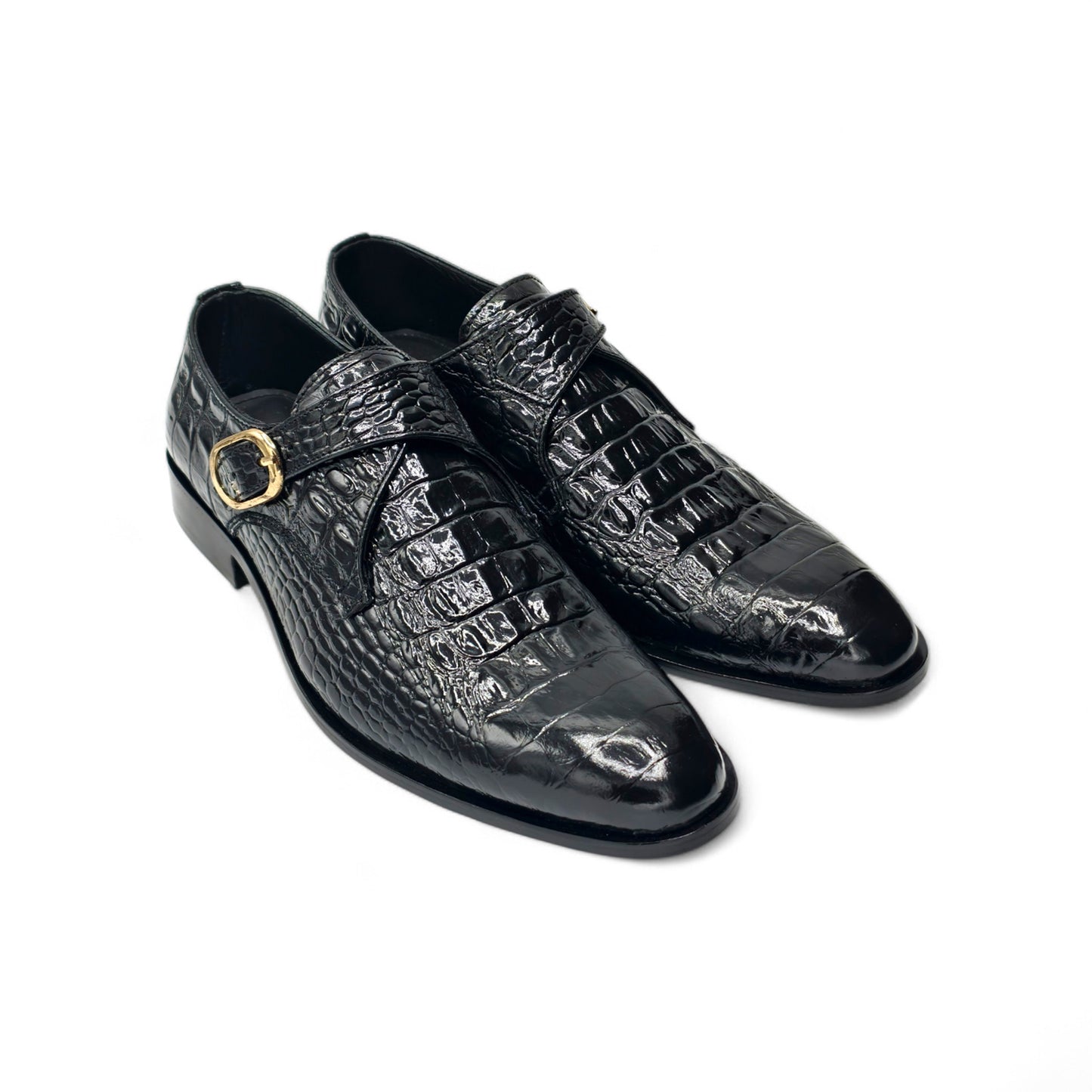 Croc-Embossed Monk Strap Shoe